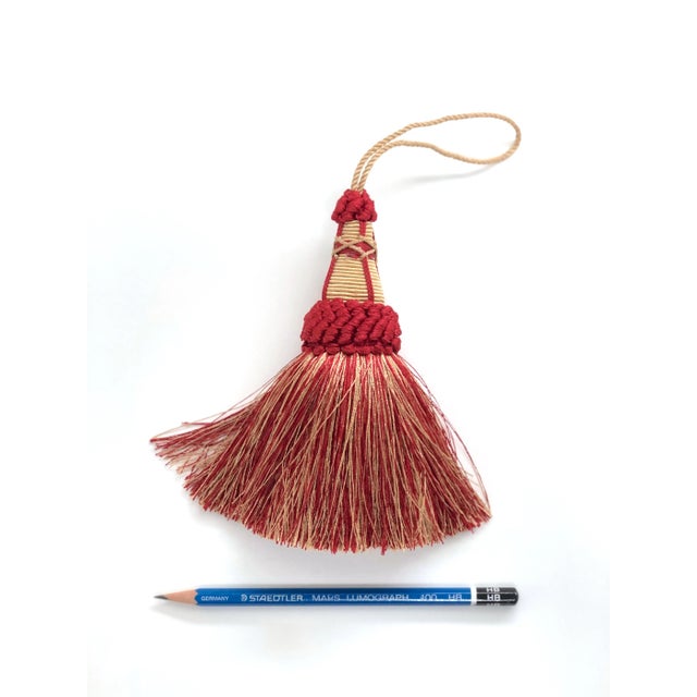 Ruby Red Red and Gold Key Tassel With Looped Ruche Detail For Sale - Image 8 of 11