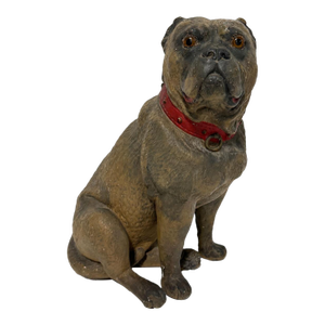 19th Century, Victorian Polychrome Terracotta Pug Dog With Glass Eyes