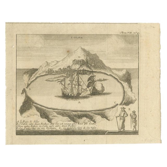 Solor Island View, Indonesian Harbor Engraving, French Voyage Plate c.1700 For Sale - Image 10 of 10