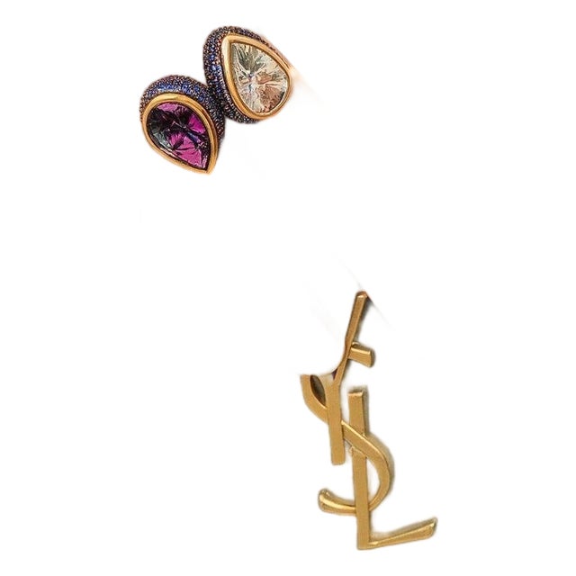 Bochic "Capri" Vintage Amethyst & Blue Topaz Ring Set In 18K Gold & Silver For Sale