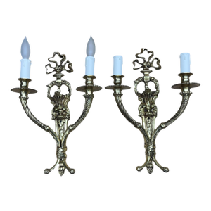 Pair 1910s Panel Mounted Wall Sconces in Heavy Cast Brass #2594