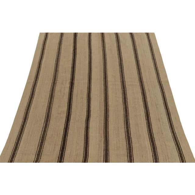 Traditional Handwoven Vintage Kilim Beige-Brown Stripe Patterns For Sale - Image 3 of 8