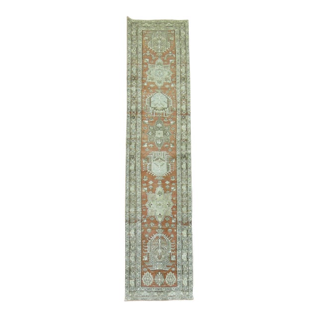 Terracotta Brown Antique Persian Heriz Runner For Sale