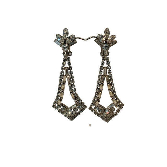 Traditional 1980s Glamorous Very Long Rhinestone Drop Earrings, A Pair For Sale - Image 3 of 3