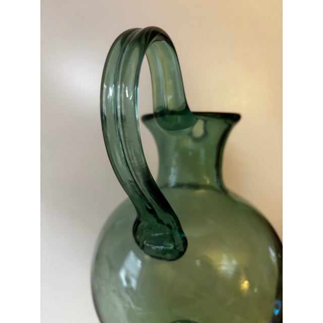 Early 20th Century Rare 1930s–1940s Empoli Verde Italian Hand-Blown Glass Pedestal Ewer For Sale - Image 5 of 12