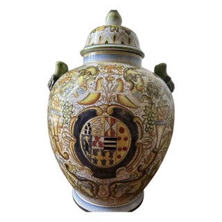 Large Cherub Painted Floor Vase/Urn For Sale