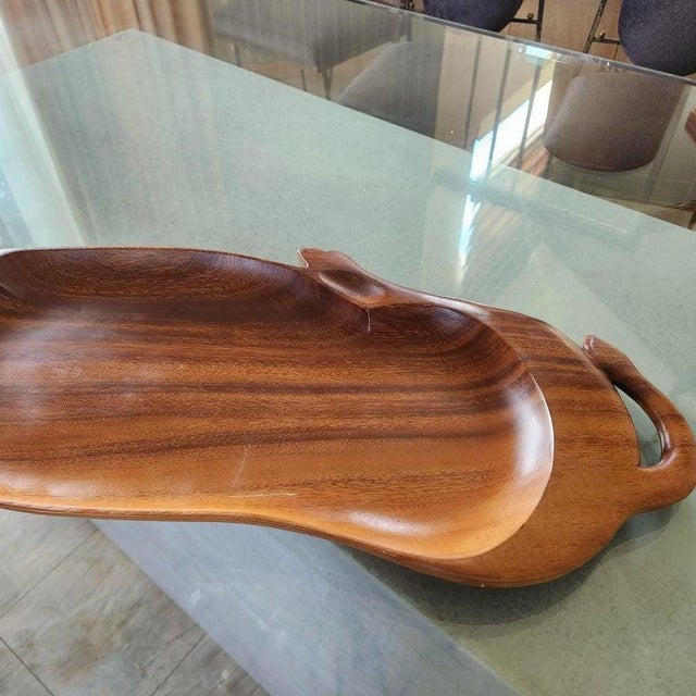 Mid-Century Modern 1970s Piggy Party Platter Wood Serving Tray Charcuterie For Sale - Image 3 of 12