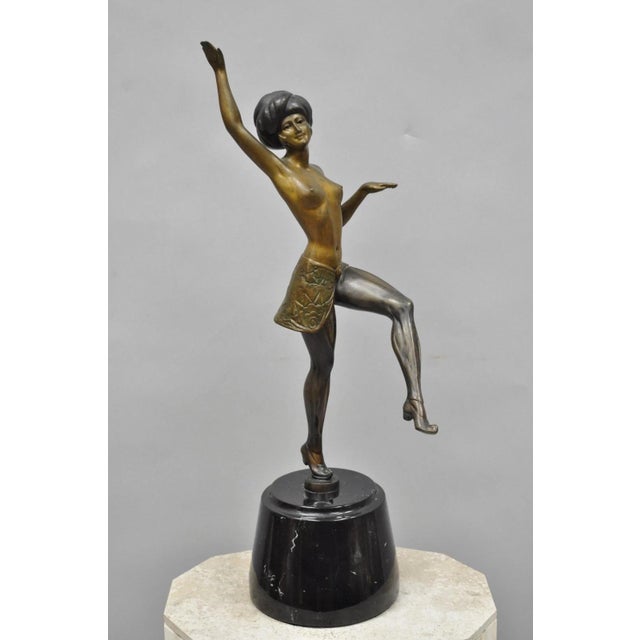 Art Deco Vintage Reproduction French Art Deco Style Bronze Flapper Dancer Figure Statue For Sale - Image 3 of 17