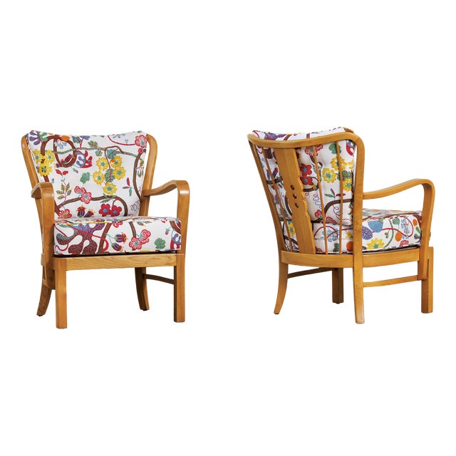 Vintage Danish Chairs with Elm Frames from Fritz Hansen, 1940s, Set of 2 For Sale