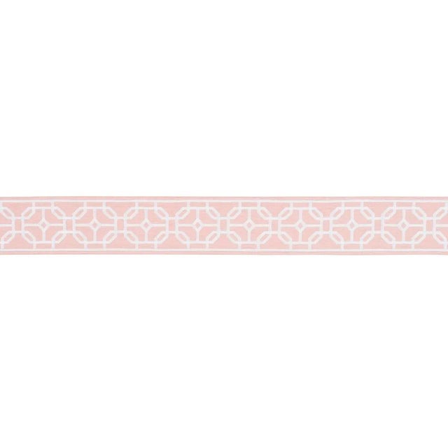 A graphic, interlocking motif that is satin stitched on cotton, Gazebo Trellis Tape is a gorgeous 4 1/4-inch-wide trim...