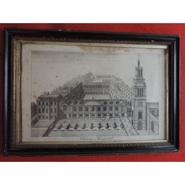 18th Century Antique 18th C. English George III Architectural Print in Hogarth Frame Christ's Hospital City of London For Sale - Image 5 of 10