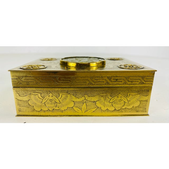Gold Vintage Solid Brass and Jade Chinese Trinket Box For Sale - Image 8 of 9