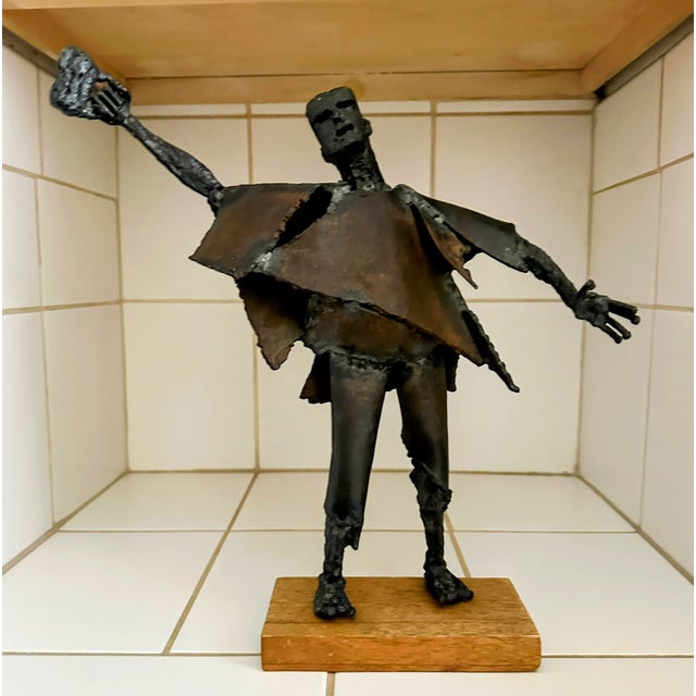 Vintage Brutalist Modernist Welded Steel Figural Sculpture, Signed For Sale - Image 11 of 17