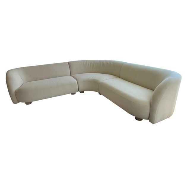 Contemporary West Elm Laurent 3-Piece Sculptural L-Shaped Wedge Sectional in Ivory Performance Upholstery For Sale - Image 3 of 18