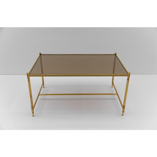 Hollywood Regency Square Gilt and Smoked Glass Coffee Table in the style of Chiavari, 1970s For Sale - Image 3 of 12