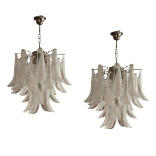 Bold Eclectic White Murano Chandeliers, Set of 2 For Sale
