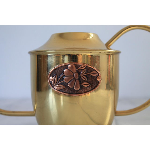 English Vintage Brass Watering Can W/ Copper Floral Motif For Sale - Image 3 of 9