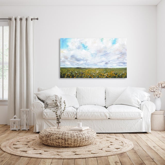Green Where the Wildflowers Dance - Original Floral Abstract Acrylic and Graphite Canvas Painting For Sale - Image 8 of 9