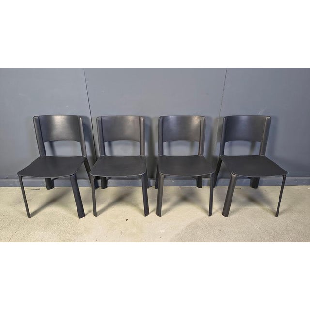 Vintage Black Leather Dining Chairs, Italy, 1980s, Set of 4 For Sale - Image 16 of 17