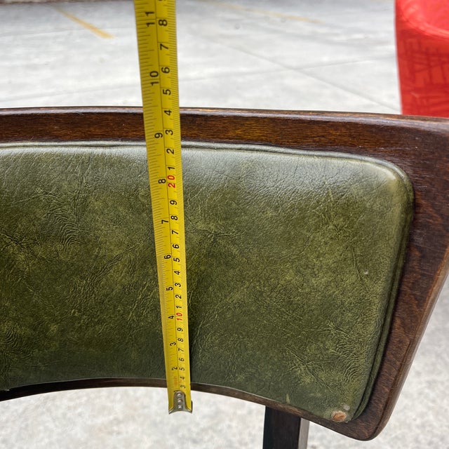 Green 1970s Collection of Green Leather Gun Lock Style Wooden Dining Chairs- Set of 6 For Sale - Image 8 of 12