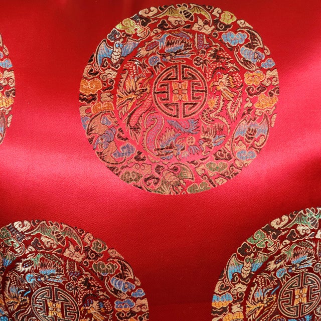 Asian Asian Red Satin Silk Jacquard Decorative Knotted Tassel Pillow For Sale - Image 3 of 9