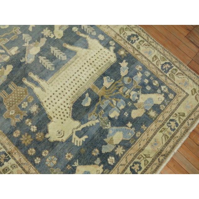 Mid 20th Century Mid 20th Century Pictorial Sheep Pigeon Sea Foam Turkish Anatolian Accent Size Decorative Rug - 4'6" x 7'2" For Sale - Image 5 of 18