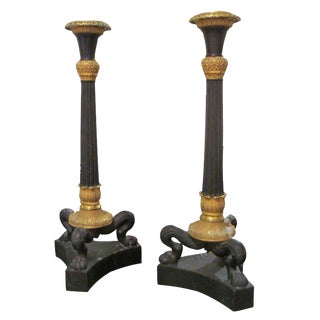 Pair of Bronze Regency Candlesticks For Sale