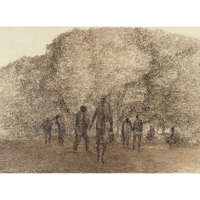 Mid 20th Century Mid 20th Century Harold Altman (Ny Pa b.1924) Signed Etching Print "Park With Walking Figures" #96/200, Mint Condition For Sale - Image 5 of 9