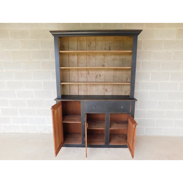 Primitive Shaker Style Paint Distressed Step Back Cabinet by Ezra G Tiffin Ohio For Sale - Image 9 of 18