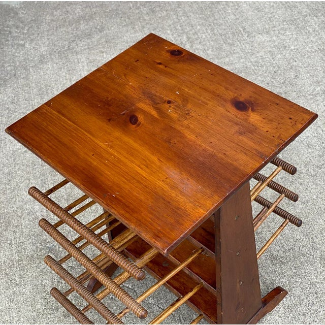 Vintage Farmhouse Pine Turned Spindle Magazine Record Rack Holder For Sale - Image 6 of 11