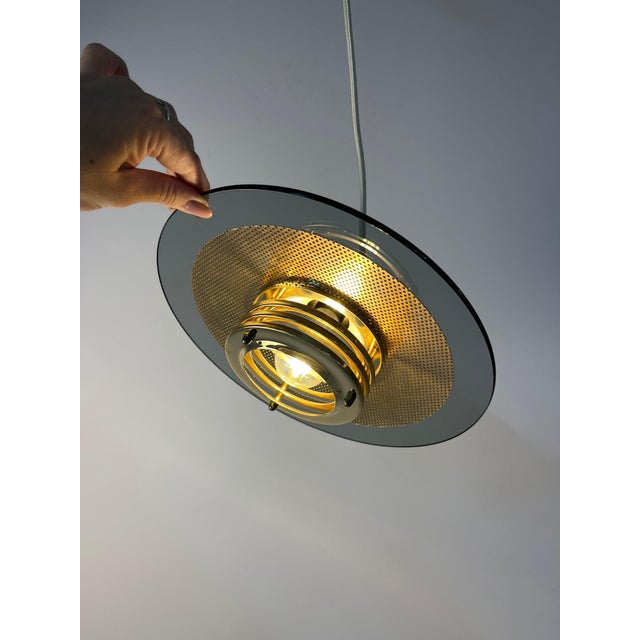 Small Vintage Pendant Lamp in Smoked Glass and Brass by Jan Eskil Eskilsson for Belid For Sale - Image 5 of 11