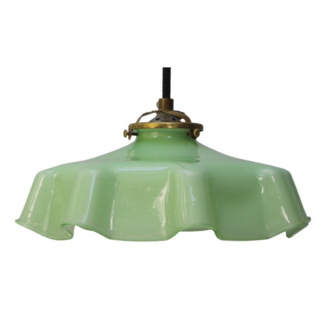 French Green Opaline Glass Pendant Lamp For Sale