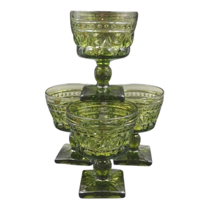 1960s VTG MCM Indiana Colony Park Lane Sherbet Champagne Green Glasses Set of 4