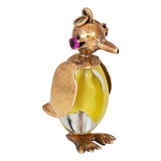 70s Vintage Penguin Pendant 14k Yellow Gold Charm Estate Bird Jewelry For Sale