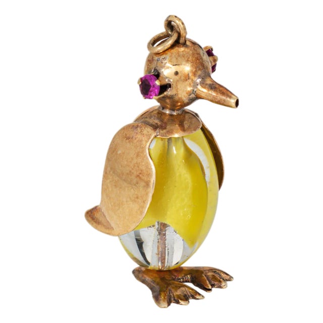 70s Vintage Penguin Pendant 14k Yellow Gold Charm Estate Bird Jewelry For Sale