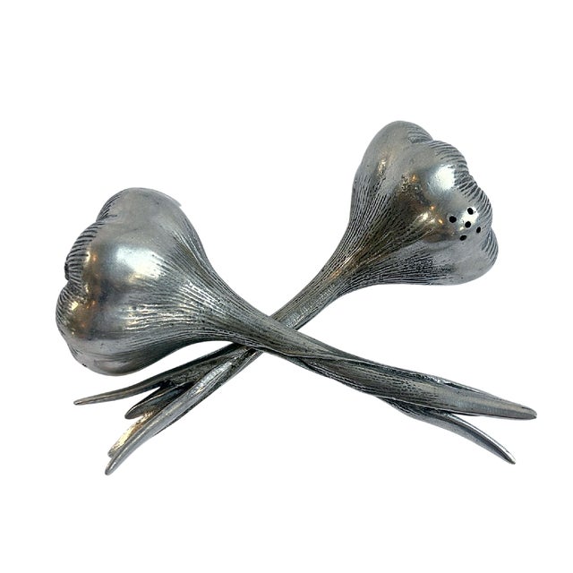 Metal Vintage Silver Plate Garlic Bulb Salt & Pepper Shakers – A Pair For Sale - Image 7 of 9