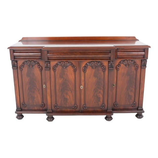 Victorian Mahogany Breakfront Buffet, 1850s For Sale