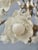 White Brass 12-Arm Chandelier with Rose-Shaped Glass Shades For Sale - Image 10 of 11