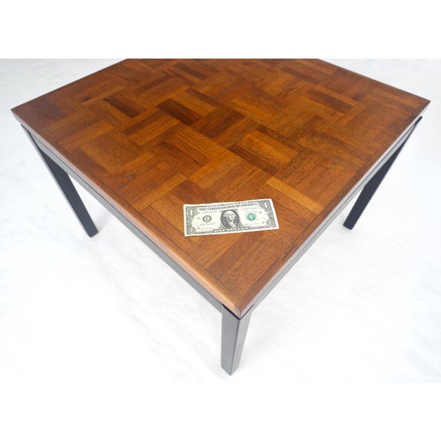 Parquetry Teak Top 28x28" Square Top Black Lacquer Top Side End Table MINT For Sale - Image 10 of 13