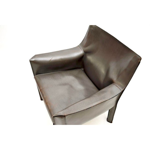 Animal Skin Vintage Italian Leather Cab Armchair by Mario Bellini for Cassina, 1970s For Sale - Image 7 of 8