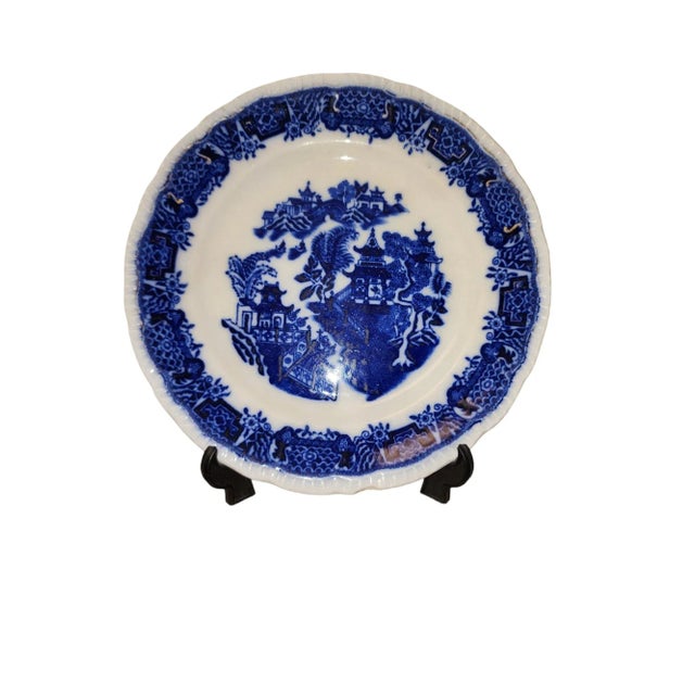 Lovely circa 1900 Pountney & Co. blue and white dessert plate in Mandarin pattern. Some gilding remains, fine example....