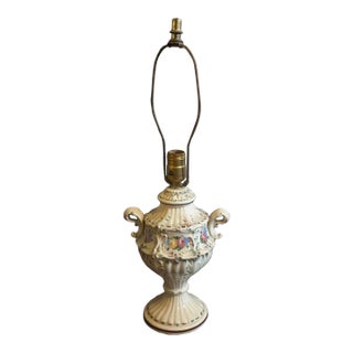 Mid 20th Century Porcelain Table Lamp With Floral Decoration and Scroll Handles Converted From a Decorative Urn For Sale