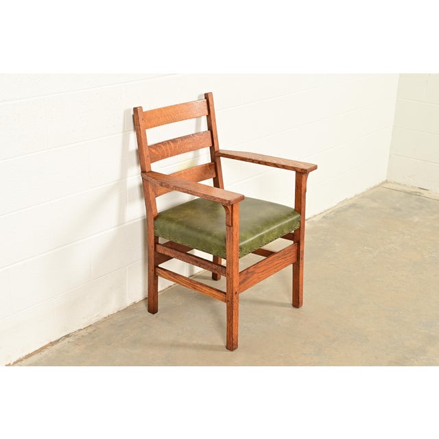 Gustav Stickley Antique Mission Oak Arts & Crafts Ladder Back Armchair, Circa 1910 For Sale - Image 14 of 14