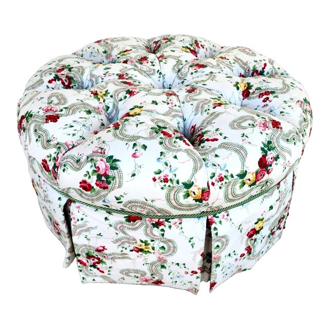 Floral Roses Ottoman Tufted Round For Sale