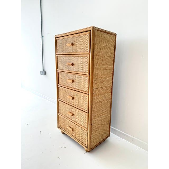 Vintage Rattan Wicker 6-Drawer Dresser, 1960s For Sale - Image 4 of 12