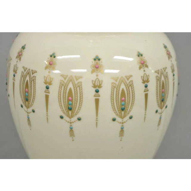 Vintage Lenox Porcelain and Brass Cream Jardinierie Decorated Table Lamp For Sale - Image 10 of 11