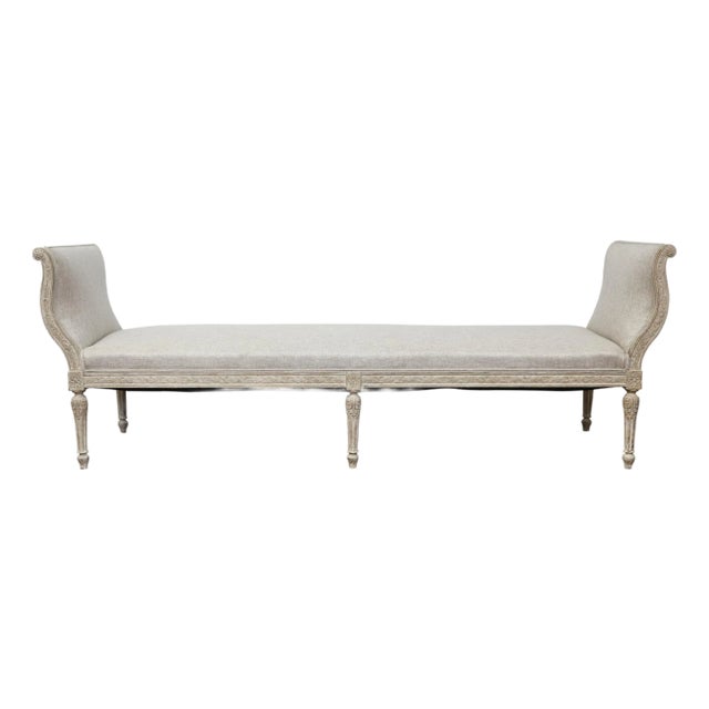 19th Century French Louis XVI Style Painted Daybed with Foliage Carving For Sale