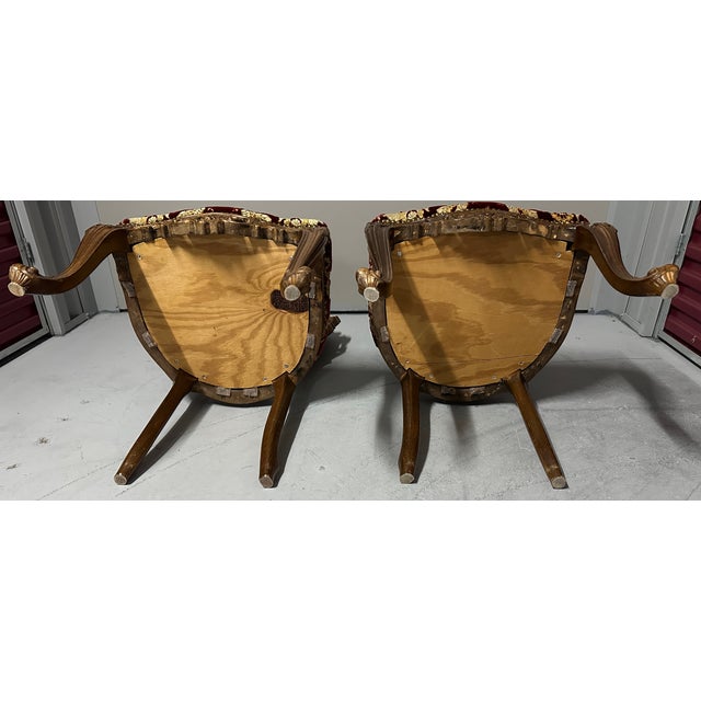 Late 19th Century Pair of Antique Late 19th Century Rococo Revival Mahogany & Crimson Velvet Side Chairs For Sale - Image 5 of 12