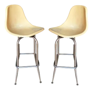 1950s Mid Century Eames Style Fiberglass Shell Swivel Bar Stool - a Pair