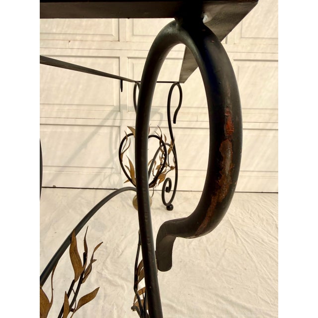 1960s Italian Style Wrought Iron & Gilt Leaf Glass Console Table For Sale - Image 11 of 15